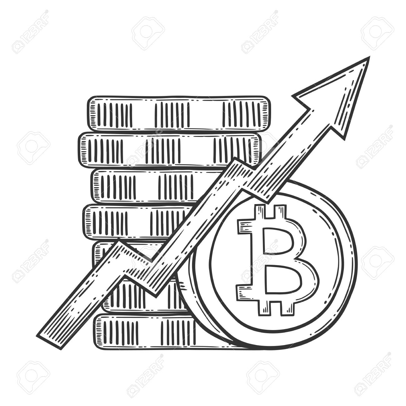 Bitcoin Growth And Increase Stock Vector Image, Digital Currency,  Cryptocurrency Money, Bitcoin Symbol. Doodle And Engraved Style  Illustration, Hand Drawn. Isolated On White Background. Royalty Free SVG,  Cliparts, Vectors, and Stock Illustration.