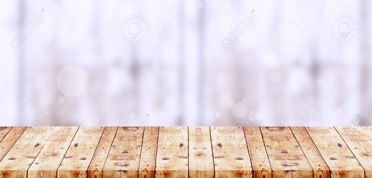 Empty Wood Table Top On White Bokeh Abstract Background Photo Stock Photo Picture And Royalty Free Image Image 105126634