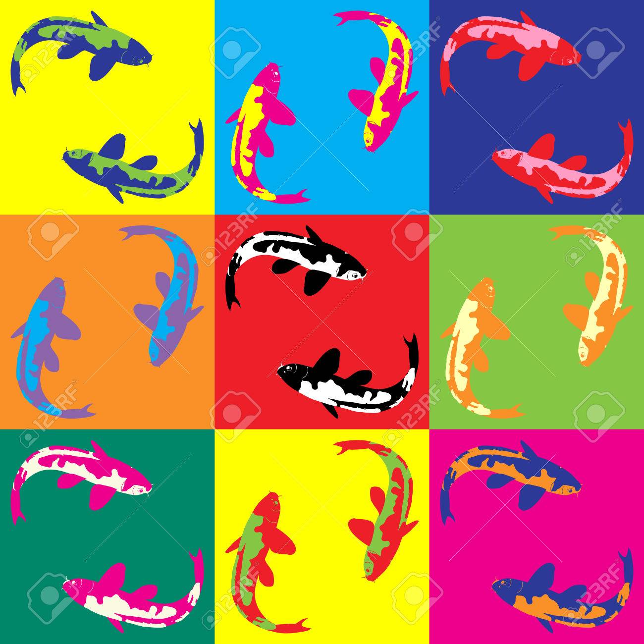 レトロな Pop アート イラスト魚鯉図のイラスト素材・ベクター Image  