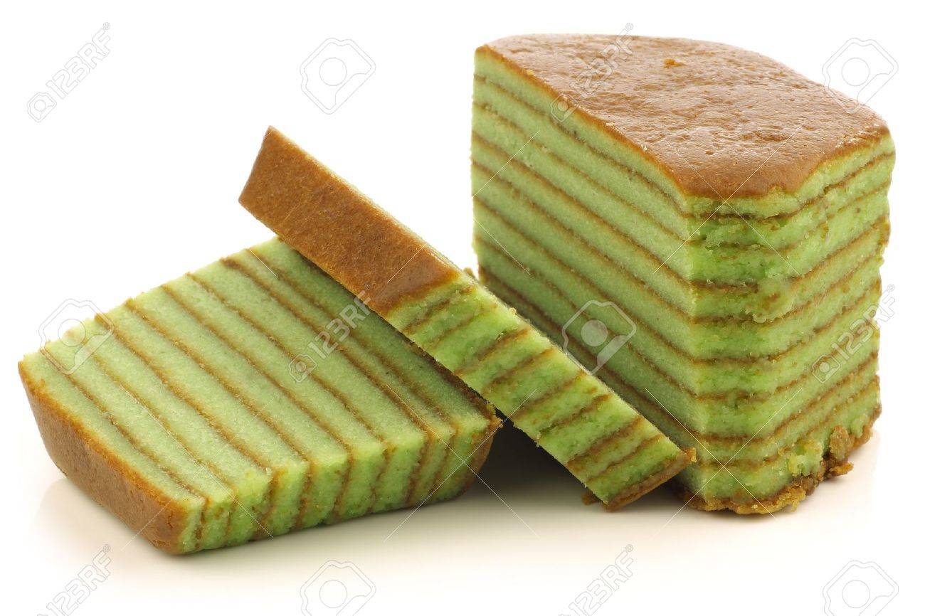 Indonesian Layered Cake Called Spekkoek On A White Background Stock
