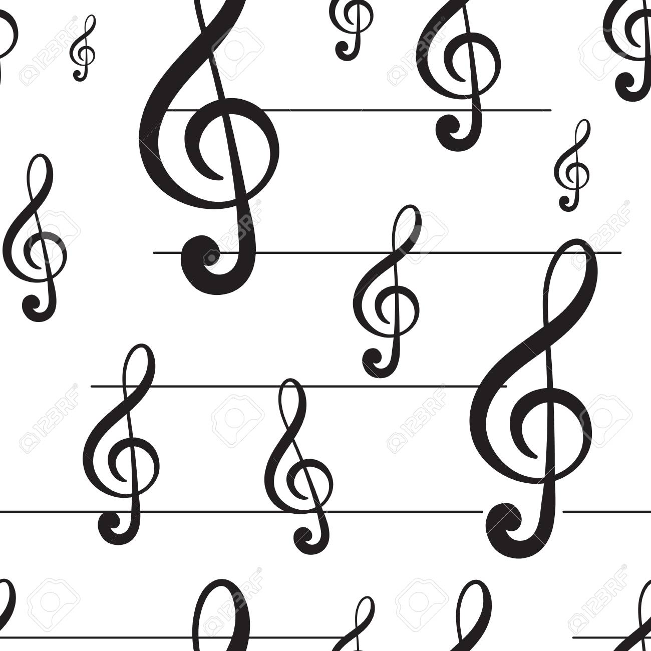 黒いト音記号とラインでシームレスなテクスチャのイラスト素材 ベクタ Image