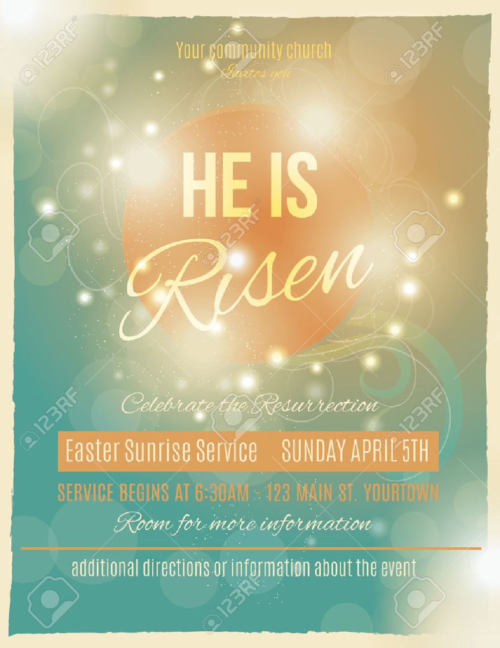 bright and shining he is risen easter sunrise service flyer or easter church even flyer