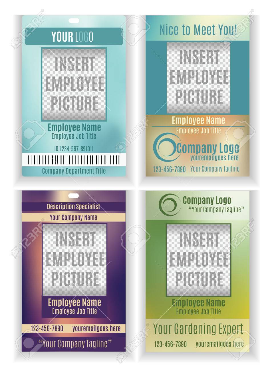 set of vector employee badge id templates royalty free cliparts company id templates