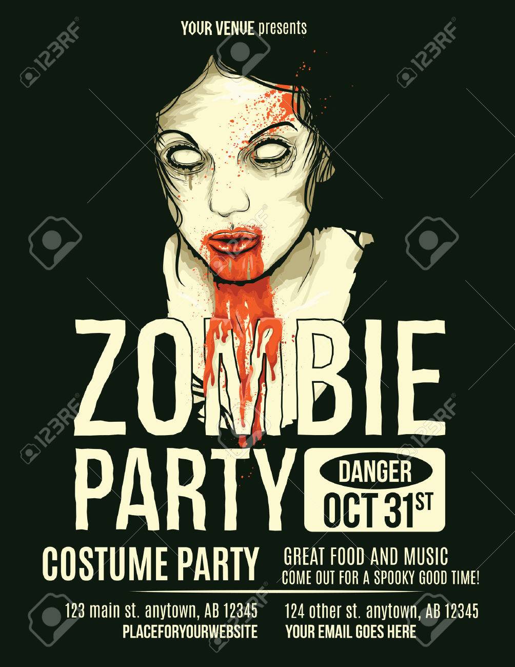zombie party flyer with illustration of female zombie girl royalty zombie flyer