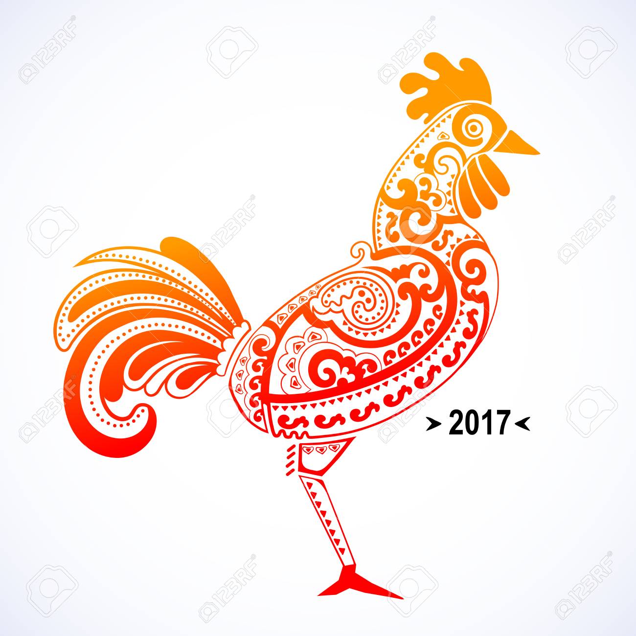 エスニック パターンと様式化されたベクトル酉イラスト 中国の酉年 17 グリーティング カード プリントとして使用することができます のイラスト素材 ベクタ Image