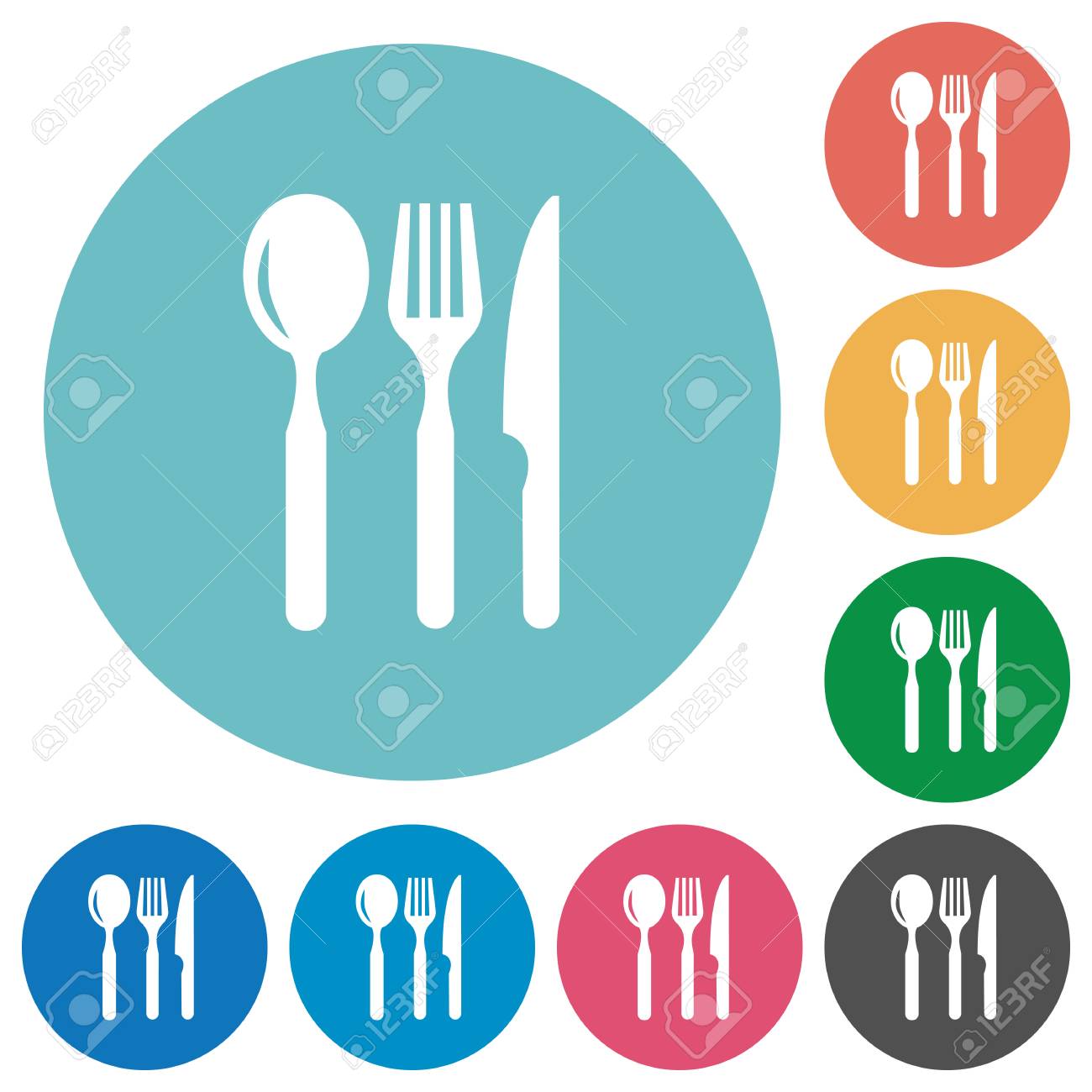 フラット レストラン アイコン ラウンド カラーの背景に設定します のイラスト素材 ベクタ Image 4960