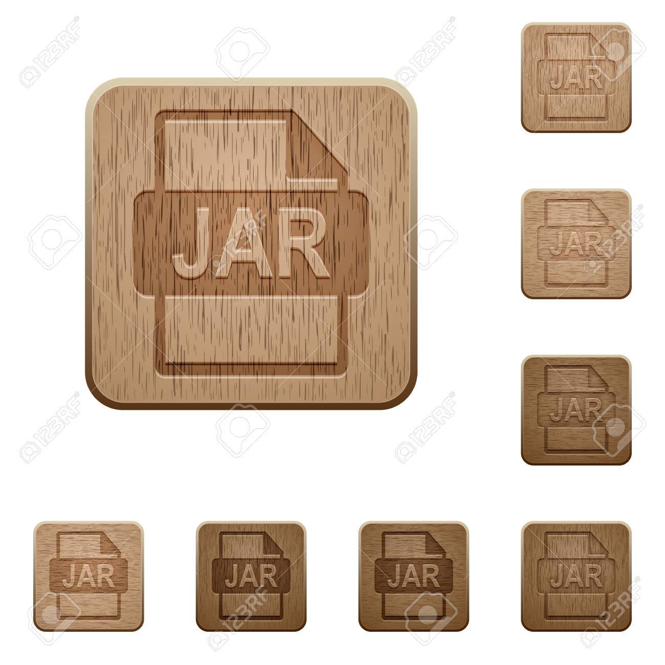 jar file format icons in carved wooden button styles royalty free jar file format
