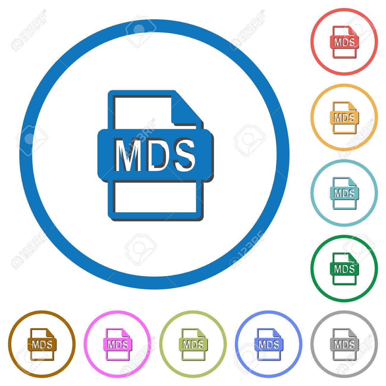 mds file format flat color vector icons with shadows in round mds file format