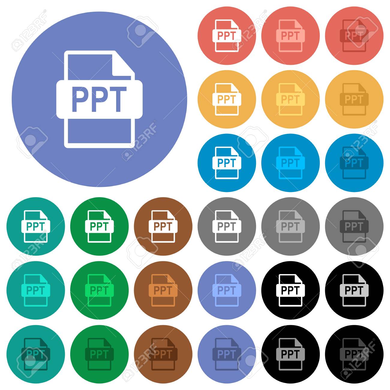 ppt file format multi colored flat icons on round backgrounds