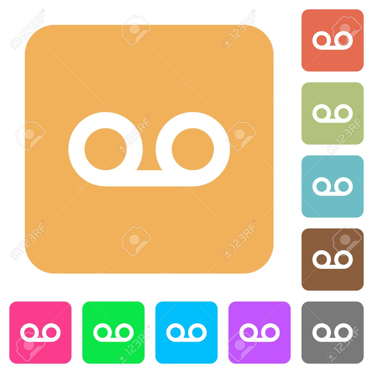 voicemail flat icons on rounded square vivid color backgrounds