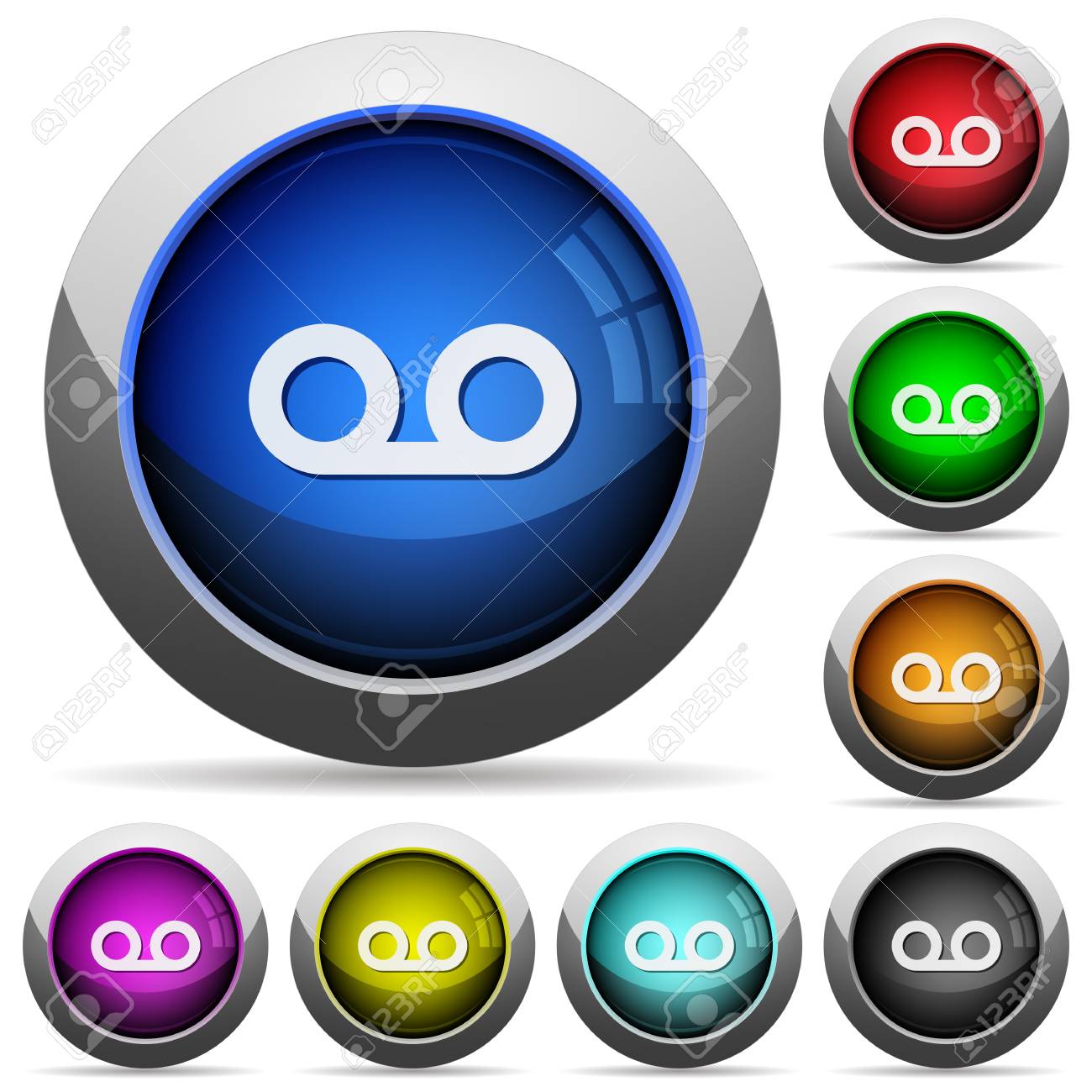 voicemail icons in round glossy buttons with steel frames royalty