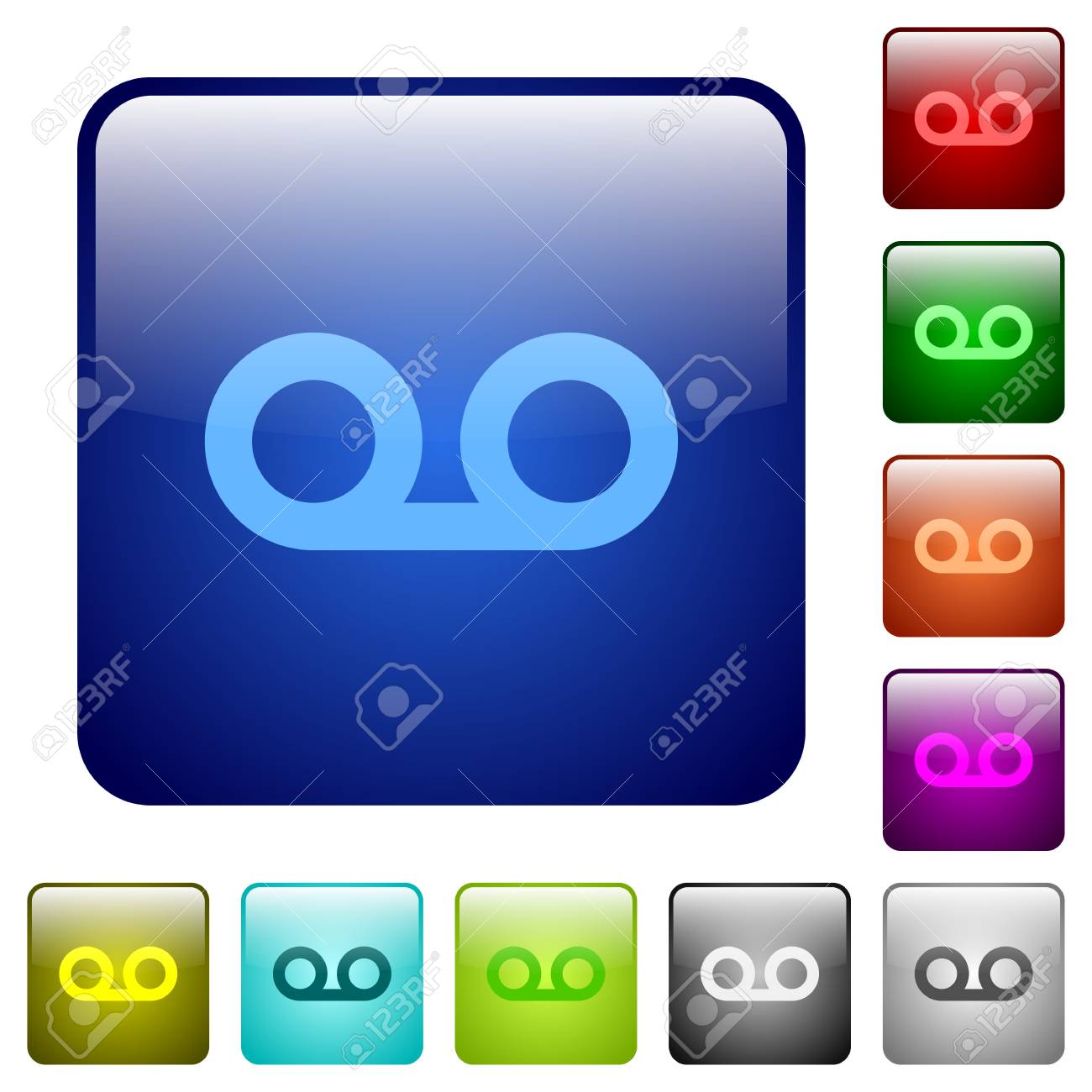 voicemail icons in rounded square color glossy button set royalty