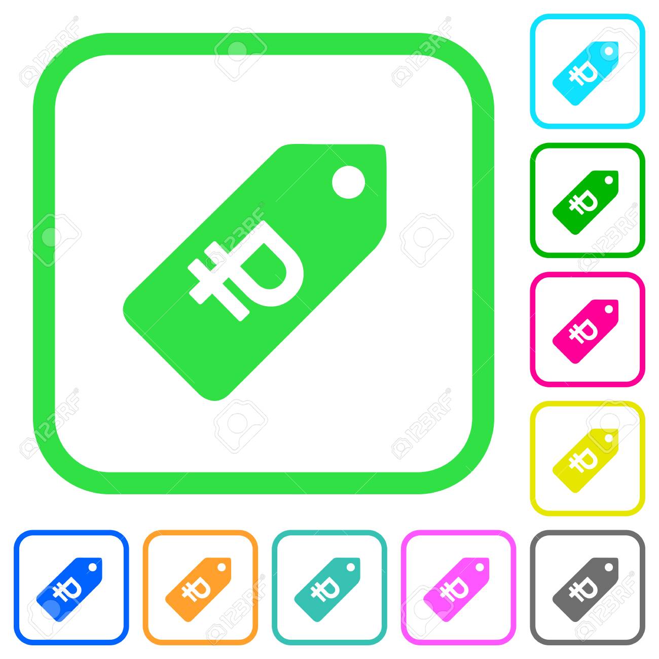 ruble price label vivid colored flat icons in curved borders