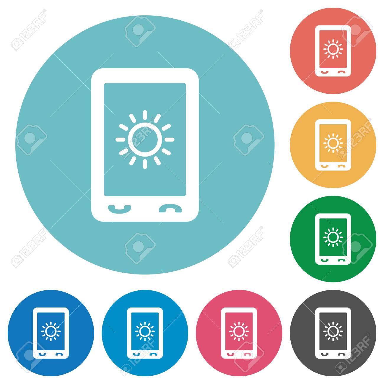 mobile display brightness flat white icons on round color