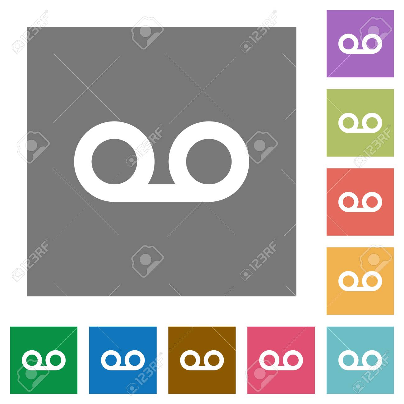 voicemail flat icons on simple color square backgrounds royalty free