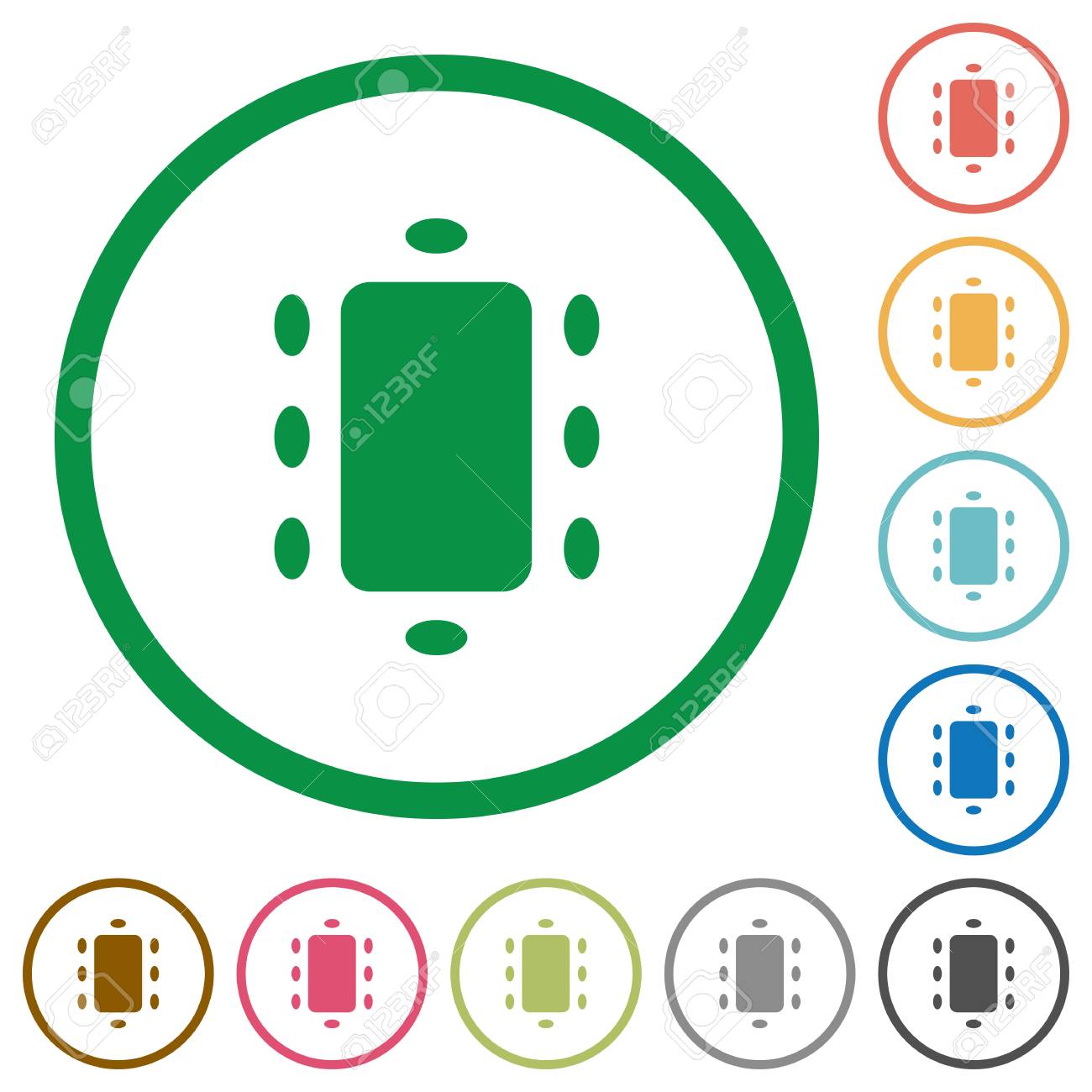 meeting flat color icons in round outlines on white background meeting outlines