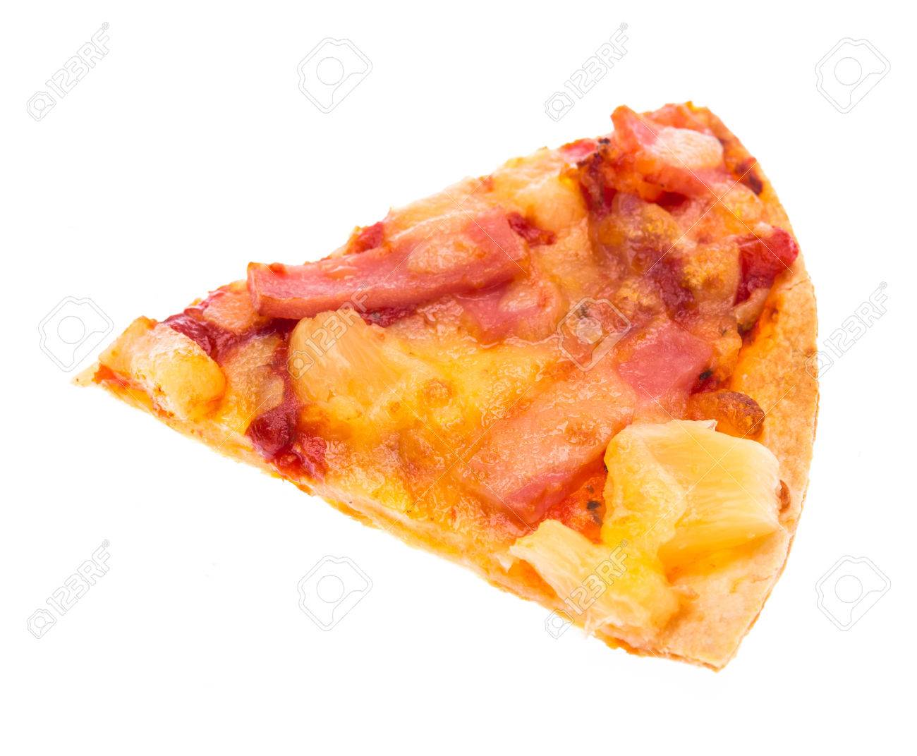 Single Slice Of Hawaiian Pizza Isolated Over White Background Stock Photo,  Picture And Royalty Free Image. Image 73994755.
