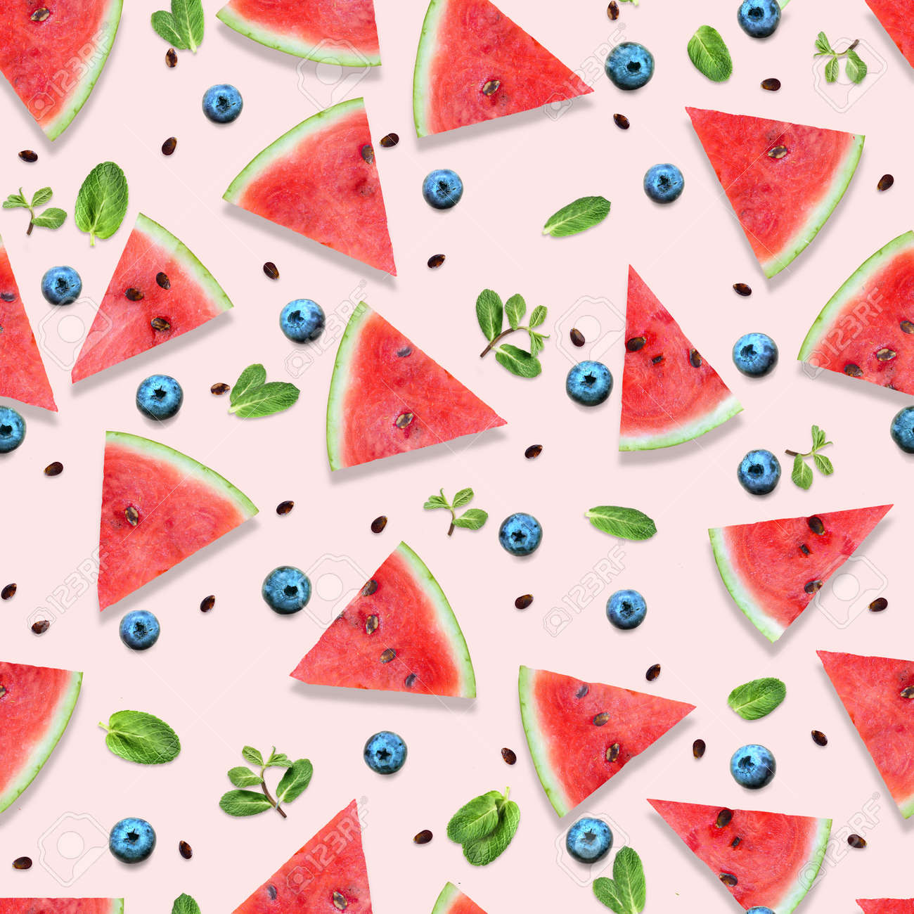 Pattern of watermelon slices with fresh mint leaves. - 171379350 Pattern of watermelon slices with fresh mint leaves. - 171379350
