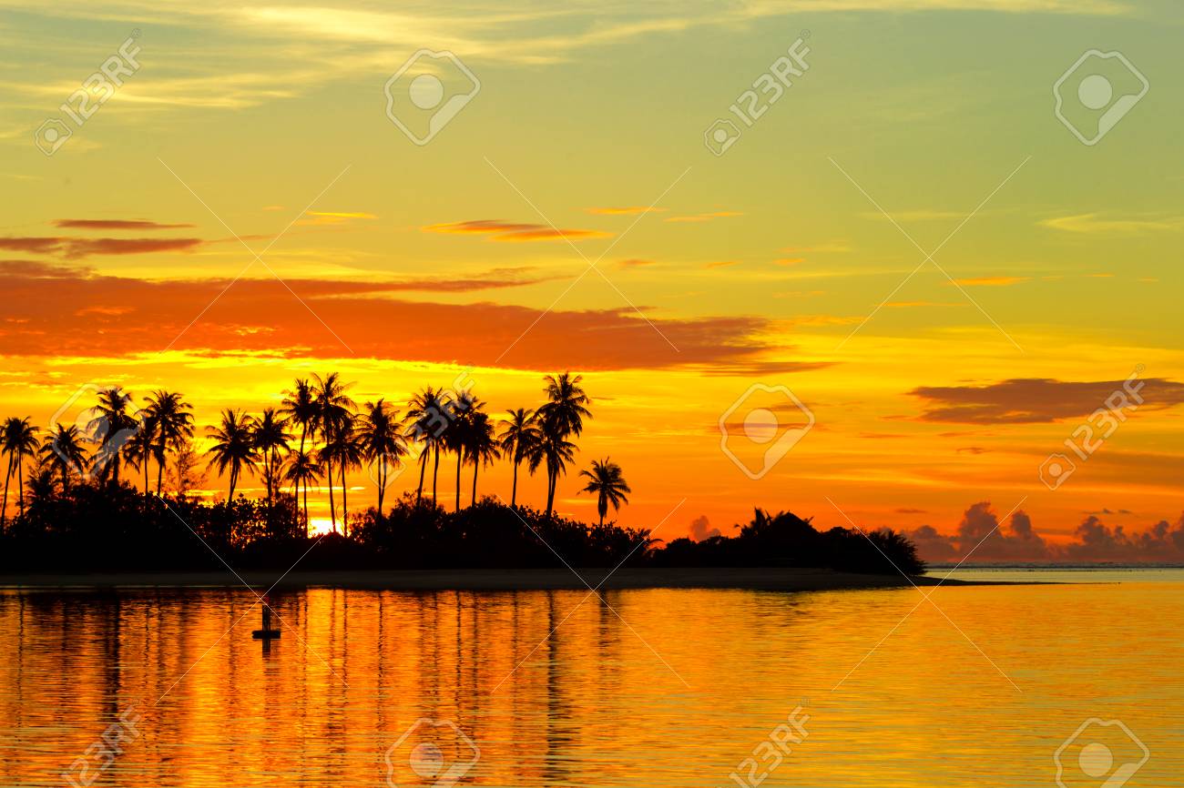 Sunset At The Beautiful Tropical Paradise Island The Maldives Stock Photo Picture And Royalty Free Image Image