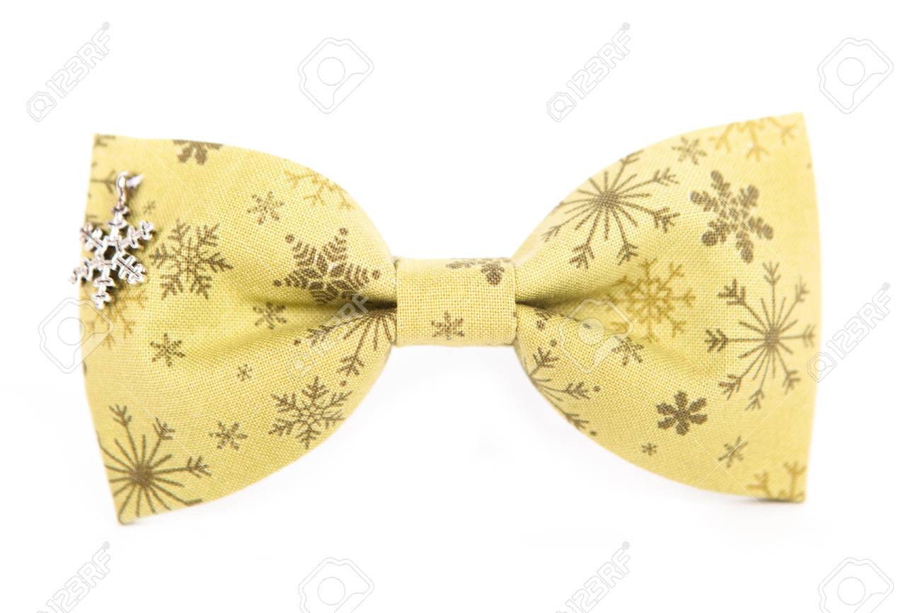 冬蝶ネクタイに孤立した白い背景 雪の結晶の形のアクセサリー 雪のプリント生地 の写真素材 画像素材 Image