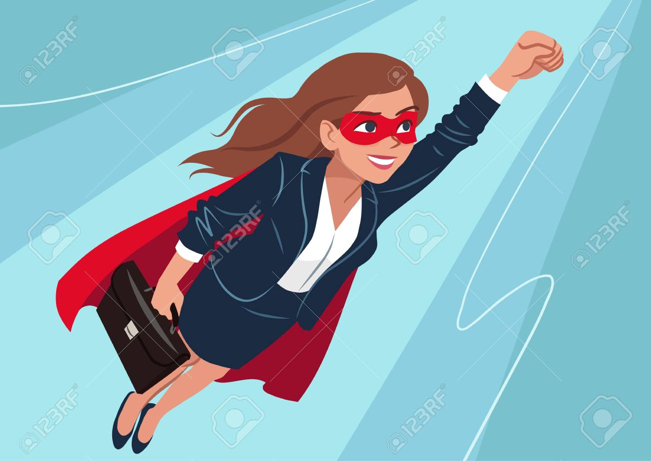 Young Caucasian superhero woman wearing business suit and cape, flying through air in superhero pose, on aqua background. Vector cartoon character illustration, business, achievement, goals theme. - 110553041 Young Caucasian superhero woman wearing business suit and cape, flying through air in superhero pose, on aqua background. Vector cartoon character illustration, business, achievement, goals theme. - 110553041