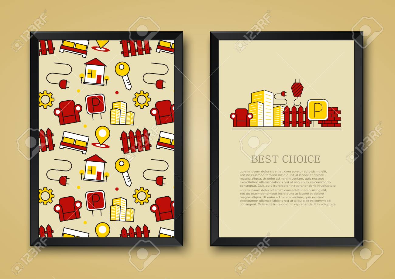 ベクトル フラット不動産ポスターのモダンな背景 壁紙 印刷 雑誌や Web サイトで背景に細い線のイラスト デザイン のイラスト素材 ベクタ Image