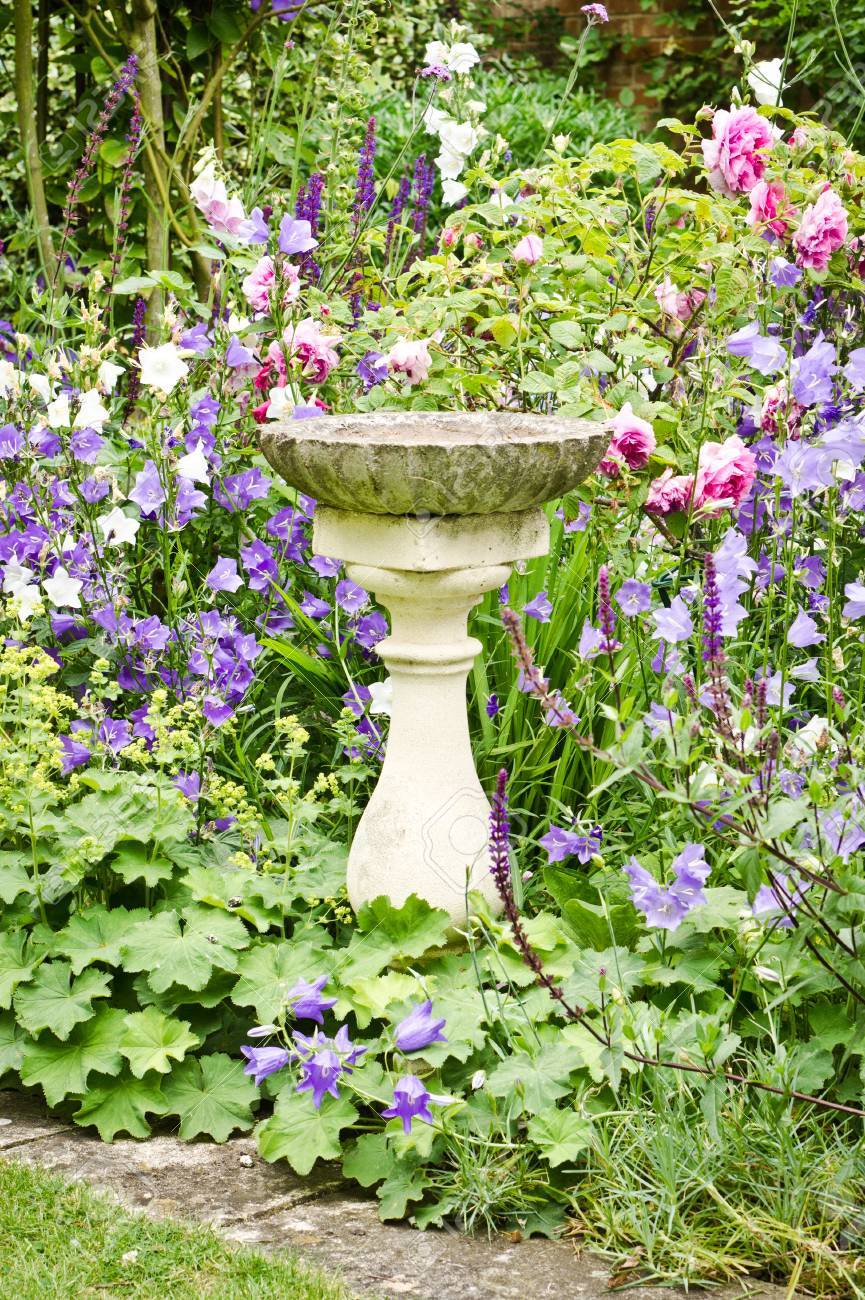 A Concrete Birdbath In An English Garden Stock Photo Picture And Royalty Free Image Image 34630868