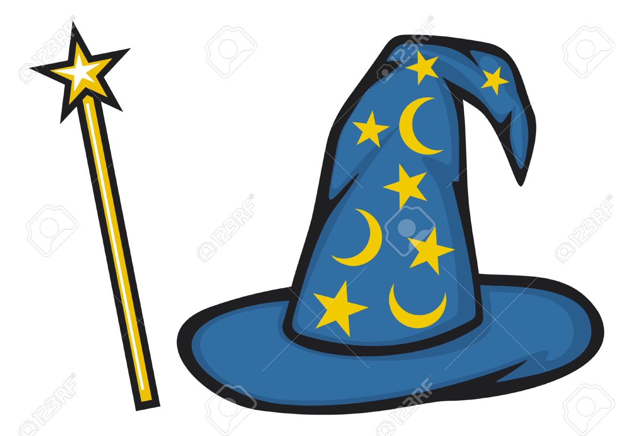 Hat of the wizard Wizard hat and magic stick - 15099197 Hat of the wizard Wizard hat and magic stick - 15099197