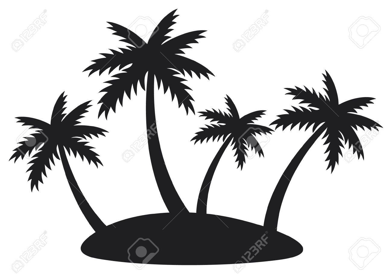 4 つのヤシの木と熱帯の島のイラスト のイラスト素材 ベクタ Image
