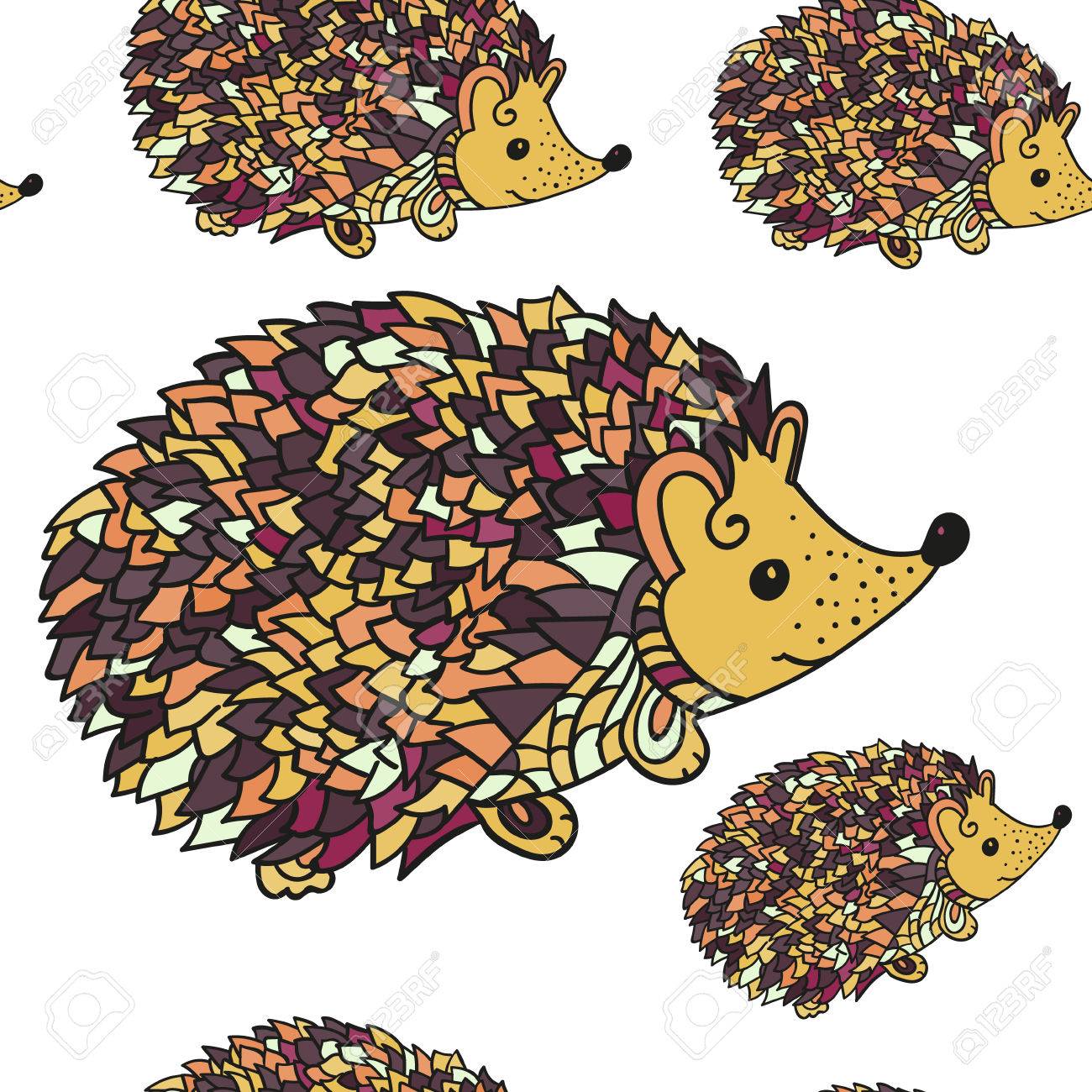 ハリネズミのシームレスなパターン かわいい漫画の動物背景 自由奔放に生きるストライプします ベクトルのイラスト素材 ベクタ Image