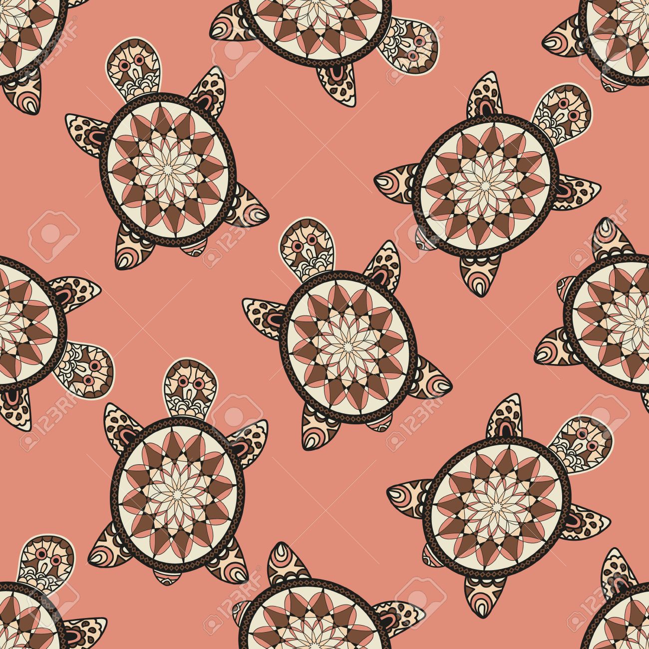 オリエンタル スタイルのシームレスな亀パターン ウミガメの家族 Web ページの背景テクスチャ パターンの塗りつぶしの壁紙に使用できます ベクトル インド設計 のイラスト素材 ベクタ Image