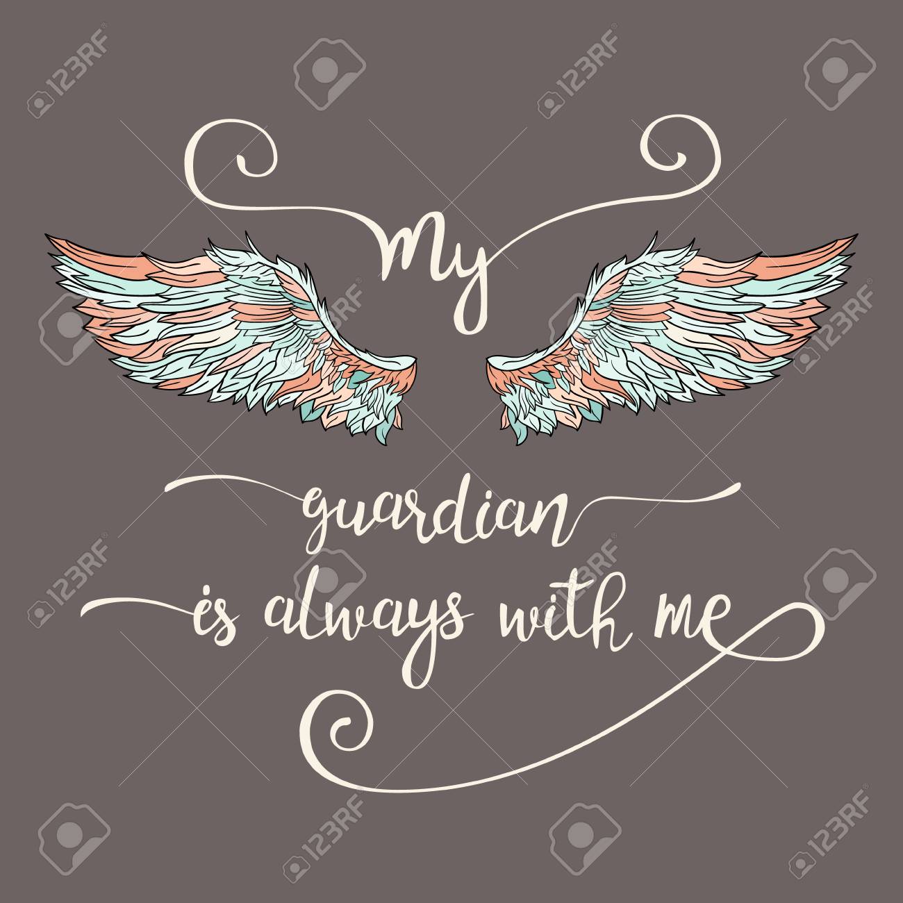 Lettrage Citation Dessine A La Main Avec Des Ailes D Ange Orne De Griffonnage Citation Inspirante De Calligraphie Mon Tuteur Est Toujours Avec Moi Clip Art Libres De Droits Vecteurs Et Illustration