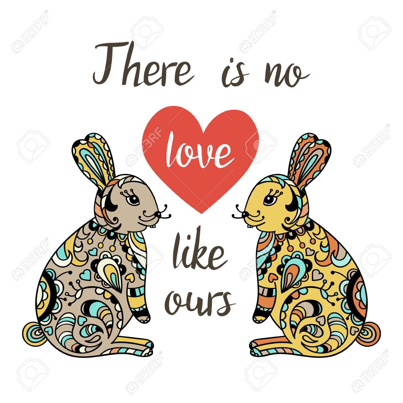 Il N Y A Pas D Amour Comme Le Notre Hand Drawn Typographie Citation Lettrage Citation Avec Coeur Et Bande Dessinee Mignons Lievres Le Questionnaire Avec Des Lapins Clip Art Libres De Droits