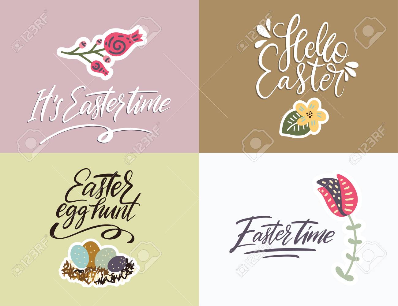 かわいいイラストで手描きのイースターカード 手書きのレタリングはがき の写真素材 画像素材 Image
