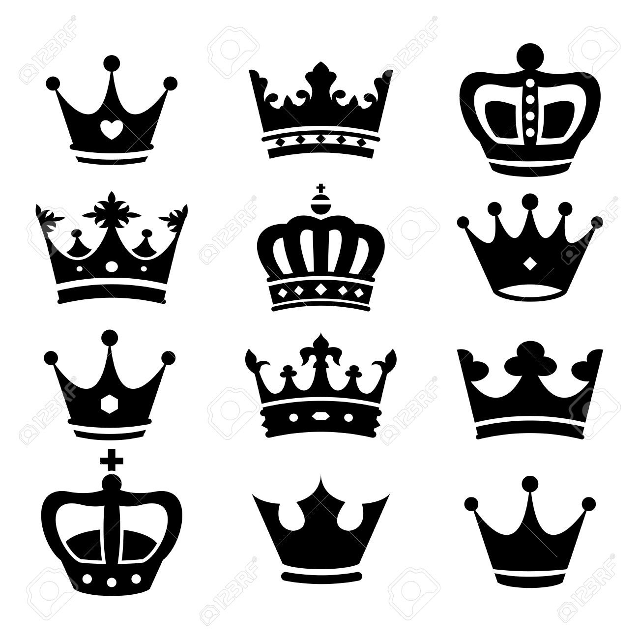 colección de la silueta de la corona vector ilustraciones
