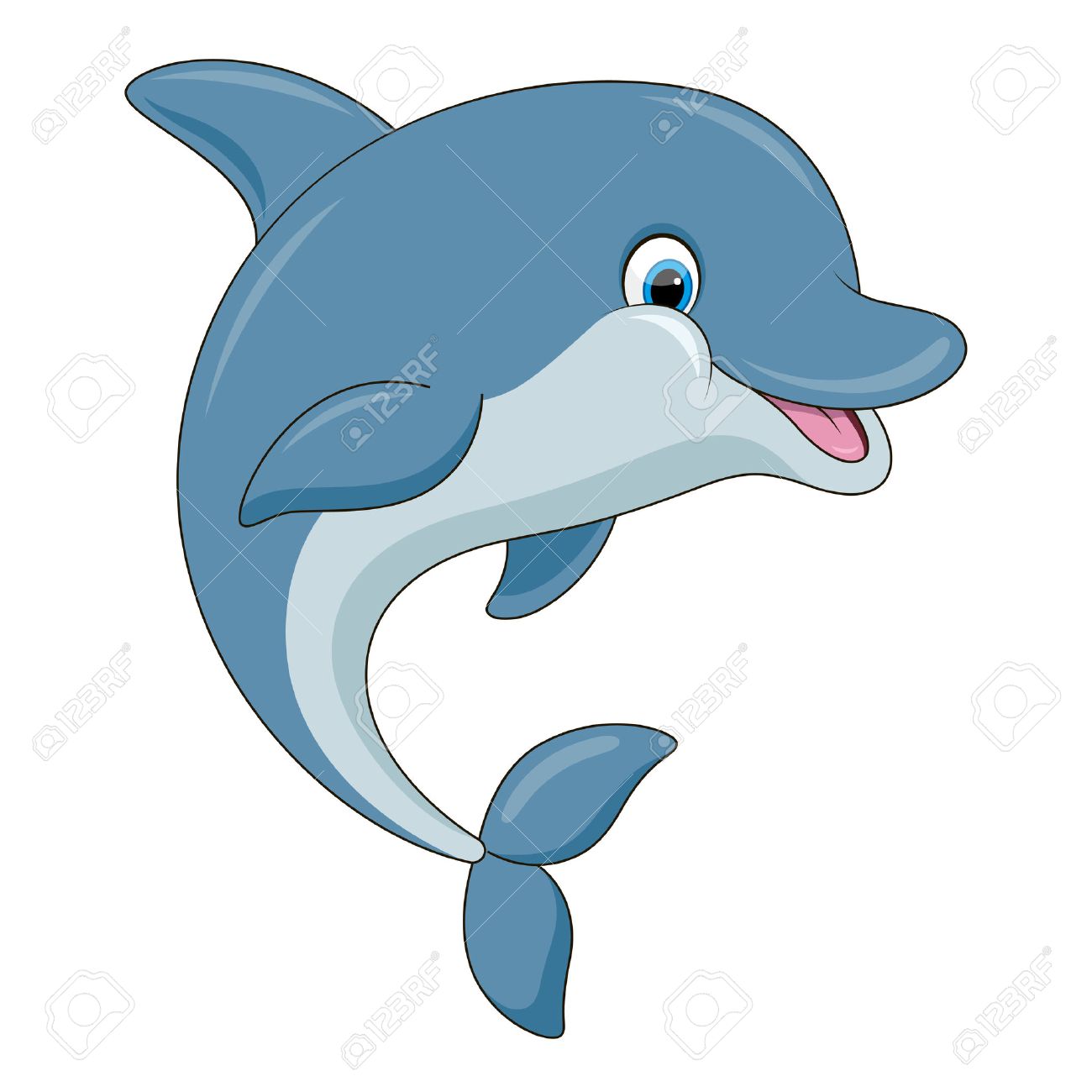 cute cartoon dolphin illustration with simple gradients all