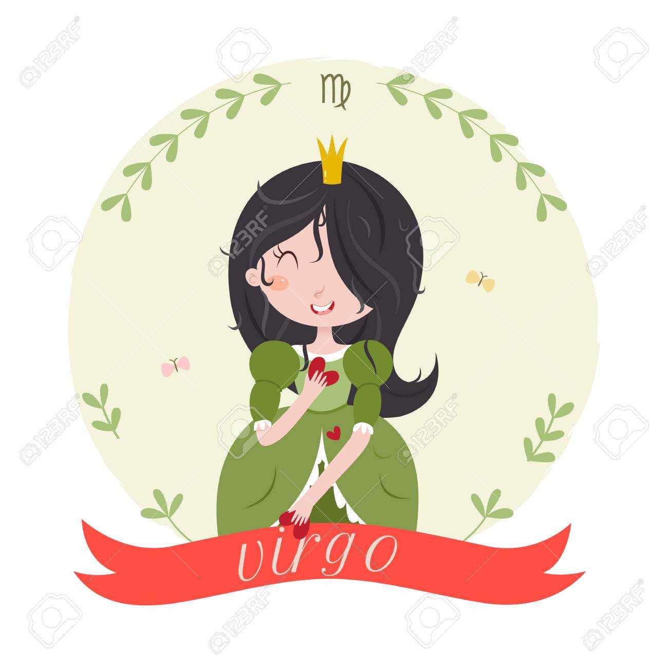 Lindo Signo Del Zodiaco Virgo Personaje De Dibujos Animados Lindo Virgo Princesa Con El Corazon En Las Manos Ilustracion Vectorial Sobre Fondo Blanco Ilustraciones Vectoriales Clip Art Vectorizado Libre De