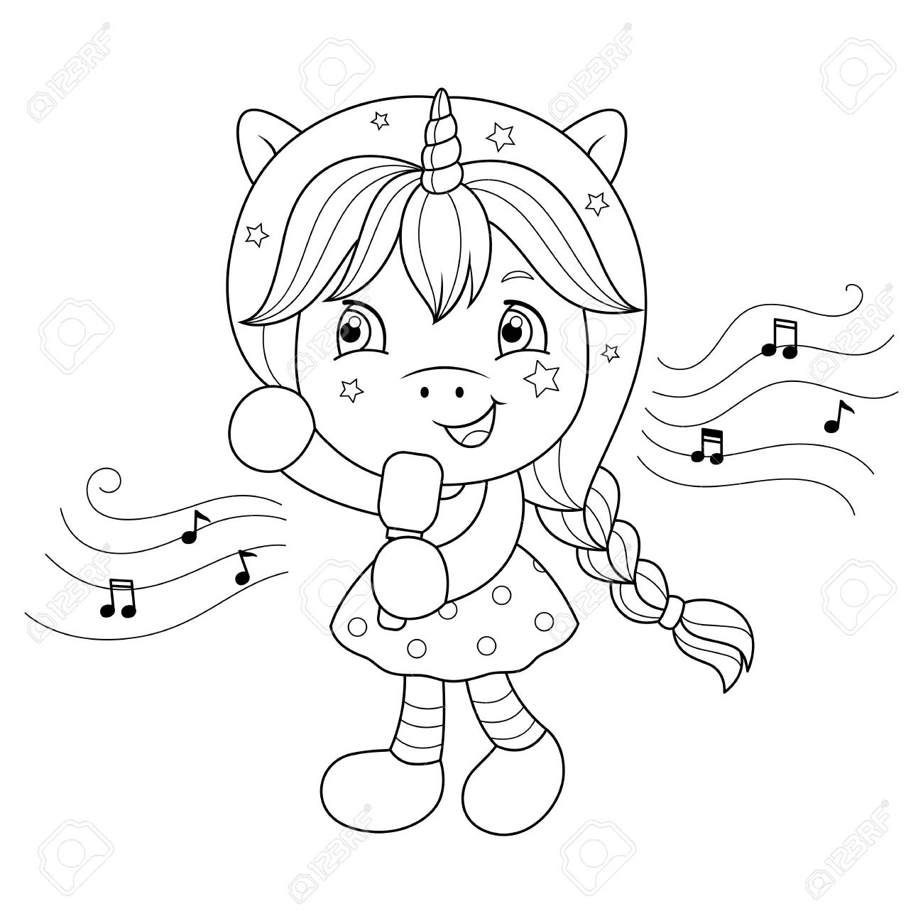 Singing Unicorn Girl With Microphone. Coloring Page For Girls ...