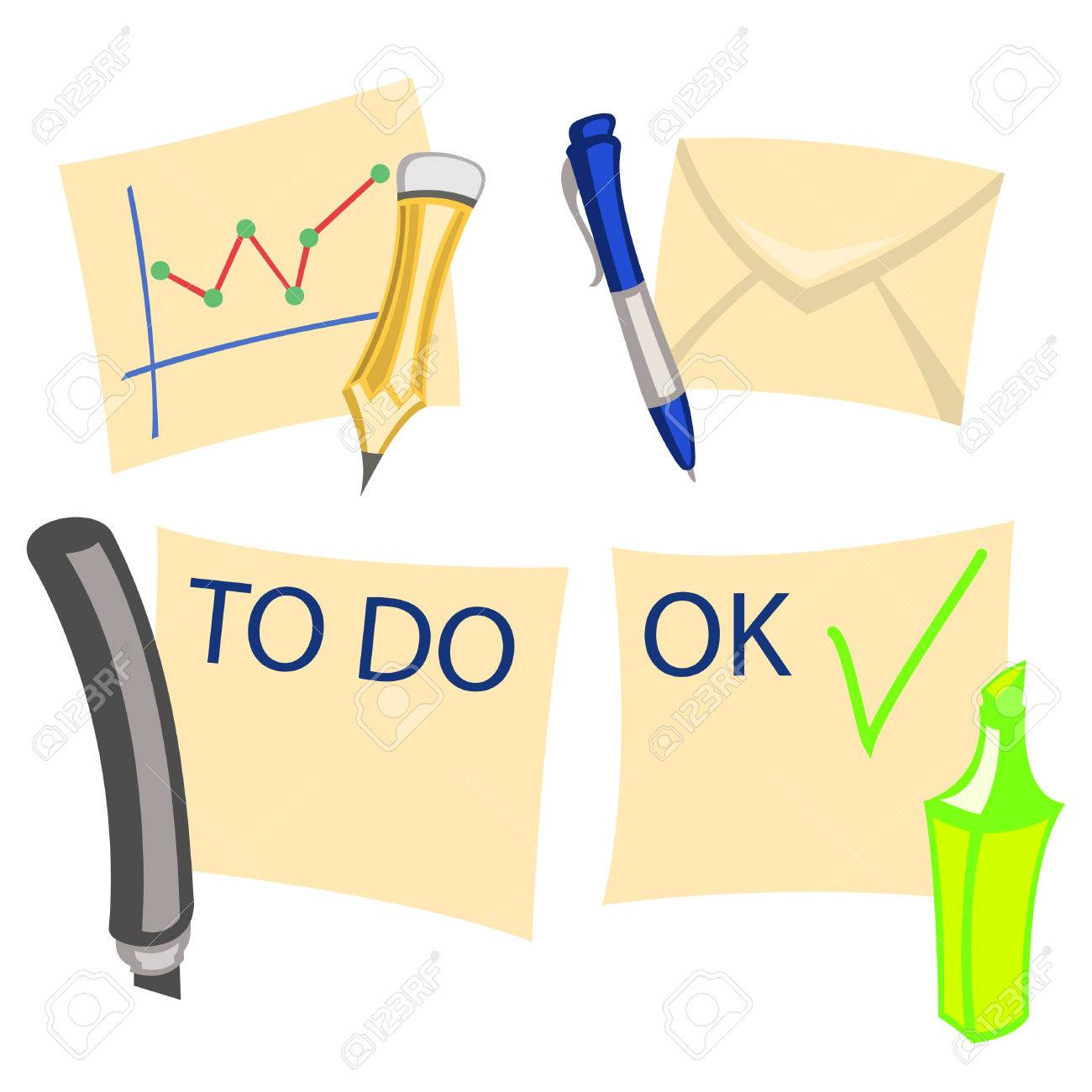 漫画のアイコン Inludes 手帳 ペン 鉛筆 マーカー 封筒のベクトル イラスト のイラスト素材 ベクタ Image