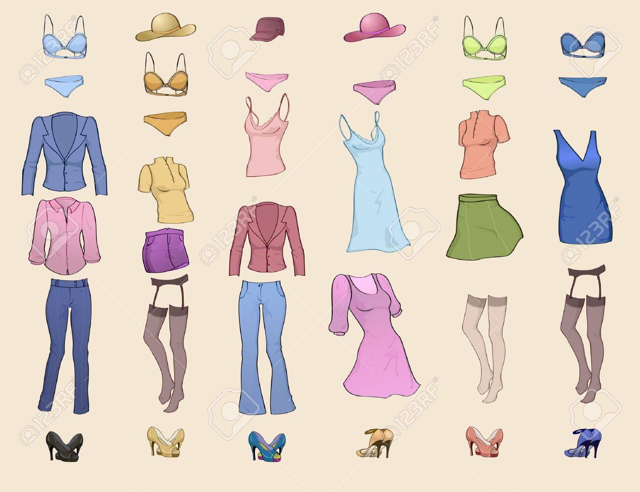 クールな女性服アイコンは異なる色に設定のベクトル イラスト のイラスト素材 ベクタ Image クールな女性服アイコンは異なる色に設定のベクトル イラスト のイラスト素材 ベクタ Image