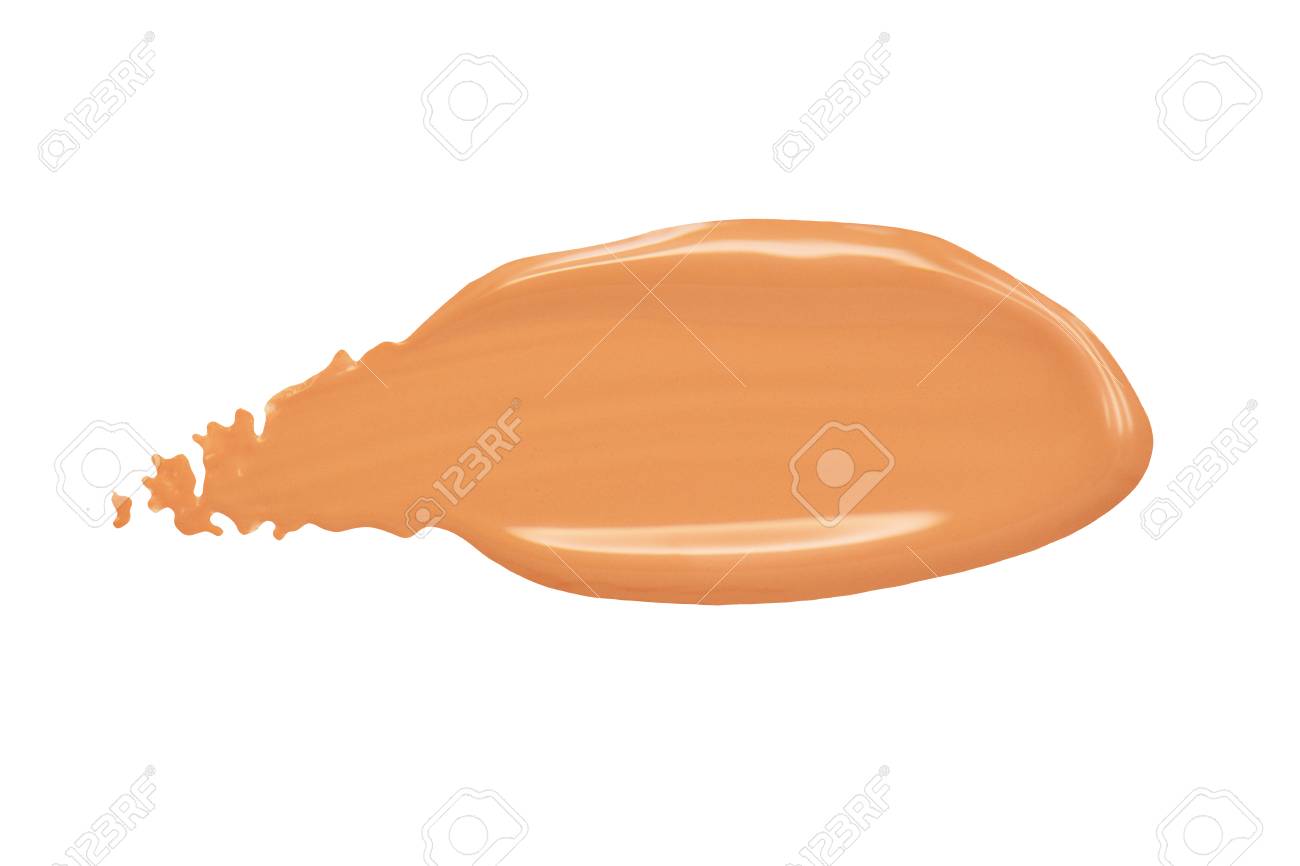 リキッドファンデーションは 白い化粧品に分離されたストロークをペイントします ストロークを塗りつけます の写真素材 画像素材 Image