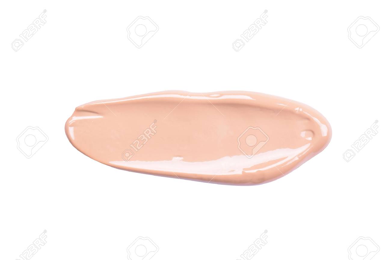リキッドファンデーションは 白で隔離のストロークをペイントします 白い背景に分離された化粧品ファンデーション クリーム トーン汚れて コンシーラー ストロークを塗りつけます の写真素材 画像素材 Image