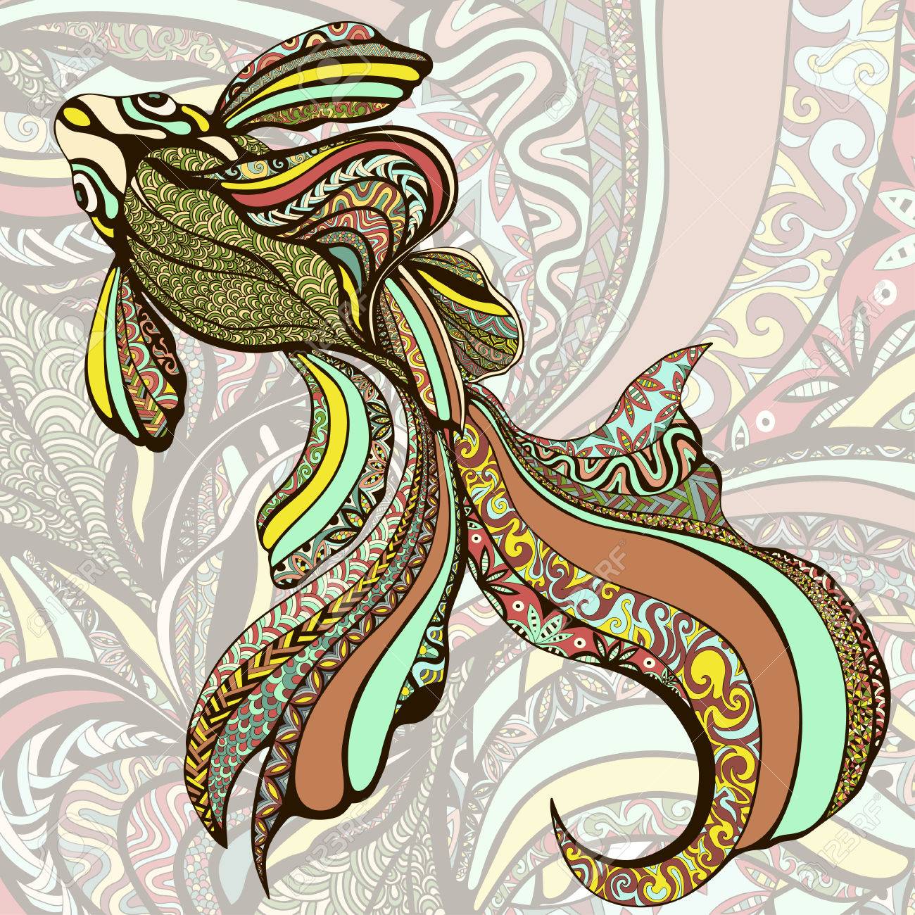 抽象画カラフルな魚版画 フレーム付き