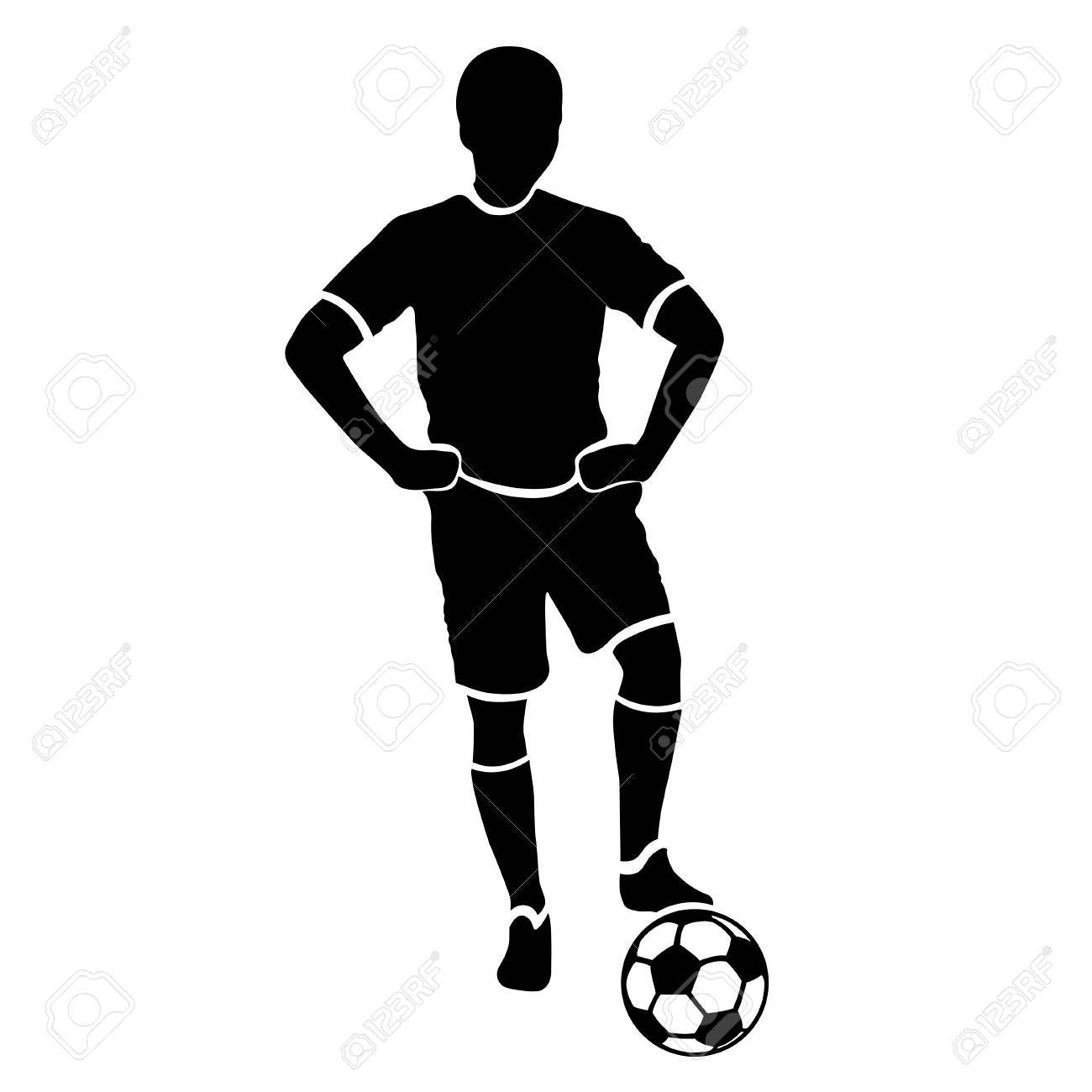 Silhouette De Footballeur Contour De Joueur De Football Noir Avec Une Balle Isole Sur Fond Blanc Illustration Vectorielle Clip Art Libres De Droits Vecteurs Et Illustration Image