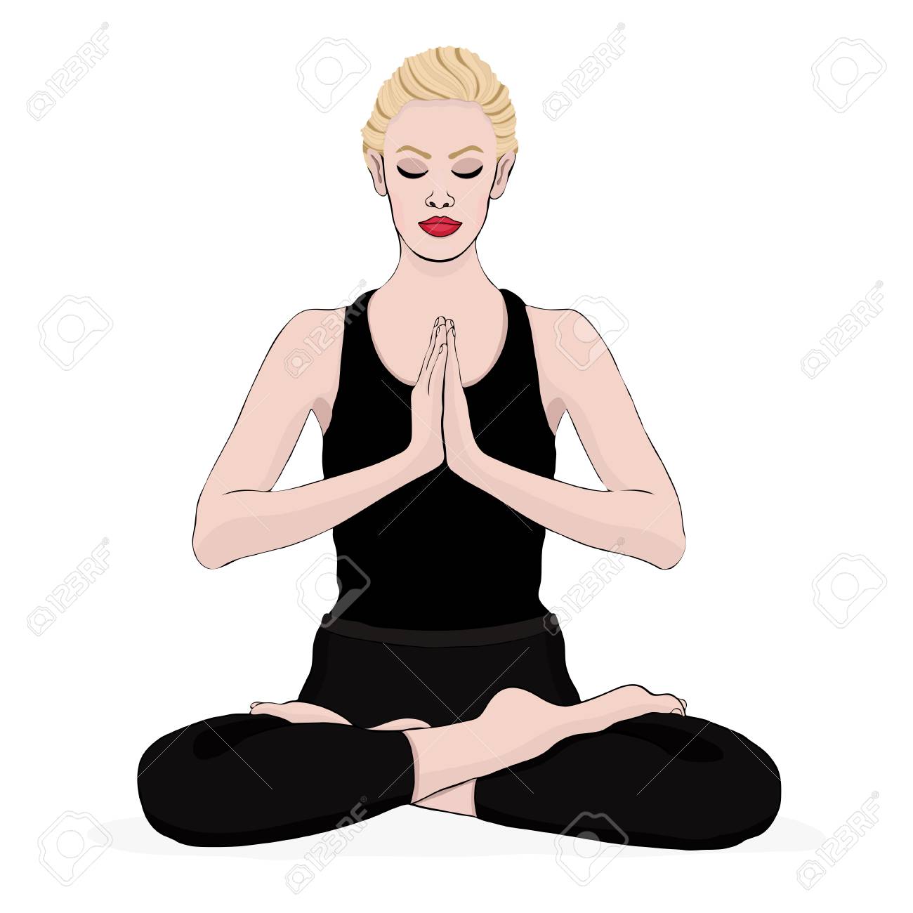 Yoga Pose Woman Meditating In A Lotus Pose Vector Multicolored