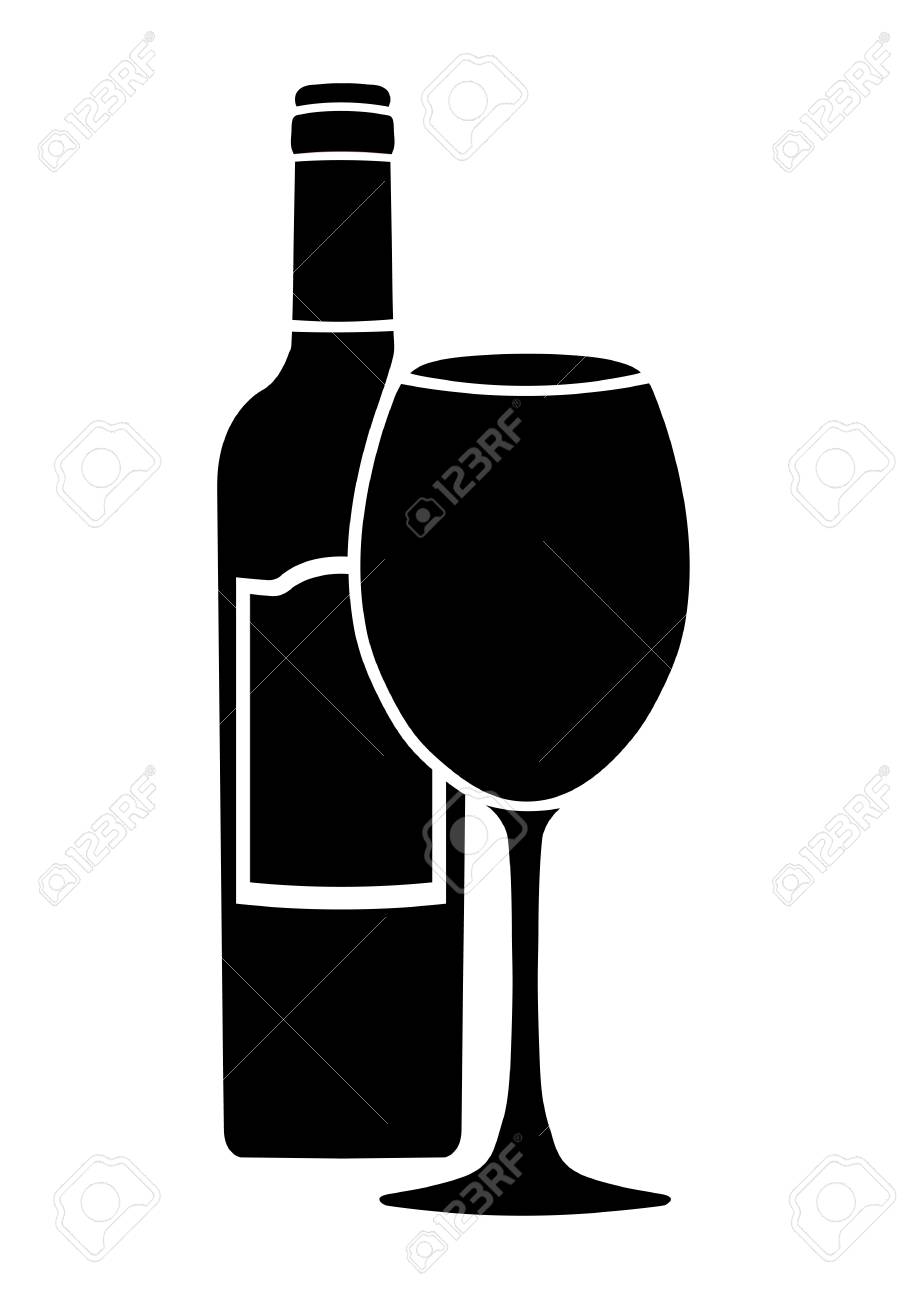ラベルとワイングラスベクトルアイコン ロゴ サイン エンブレム 白い背景に隔離されたシルエットを持つワインのボトル のイラスト素材 ベクタ Image