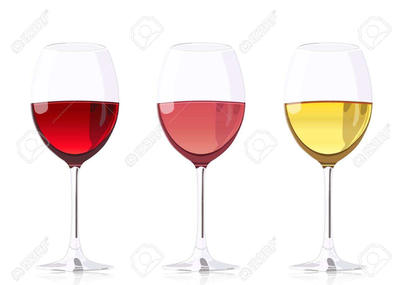 Set Glass Goblets For Wine Vector Realistic Drawing Wineglass