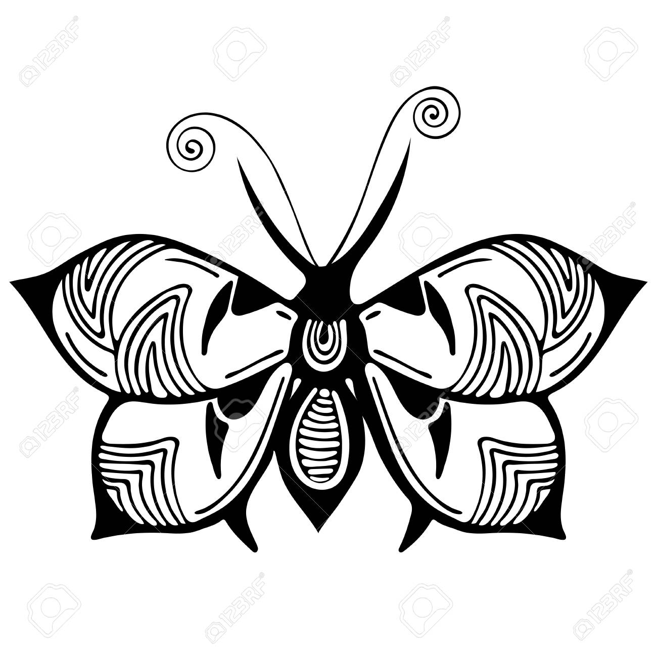 Abstract Butterfly Black And White Drawing Outline Ornament Royalty Free Cliparts Vectors And Stock Illustration Image 126055032