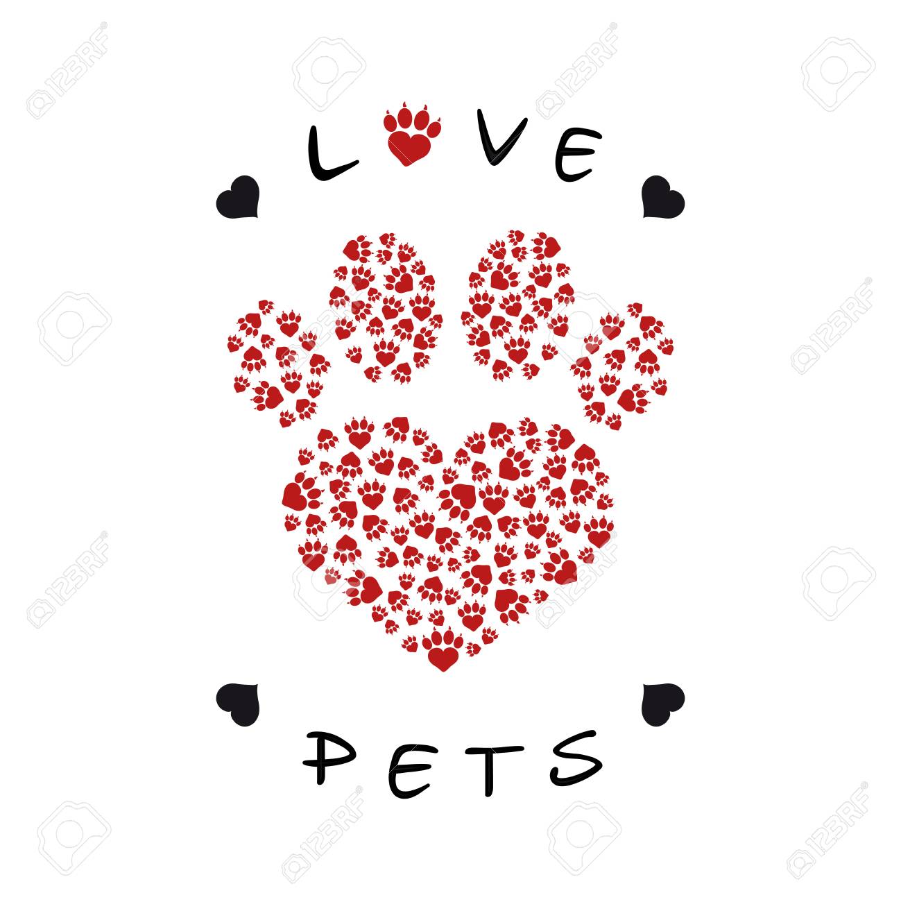 Vector Illustration Of A Paw Print Made With Heart Shape Filled
