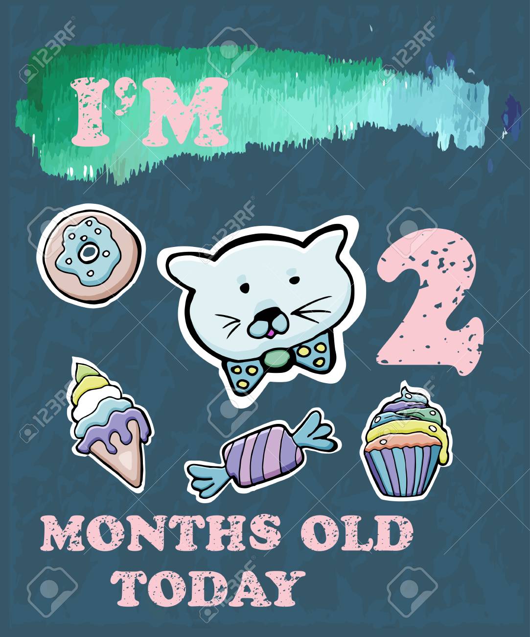 vector baby milestone card for girl or boy i am two months old